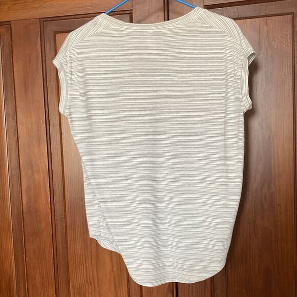 Athleta Women’s Status Breezy Stripped Tee Size S Grey White Modal Blend - Picture 2 of 6